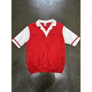 Vintage BonWorth Cardigan Sweater Womens Medium Red White Collared Button Knit